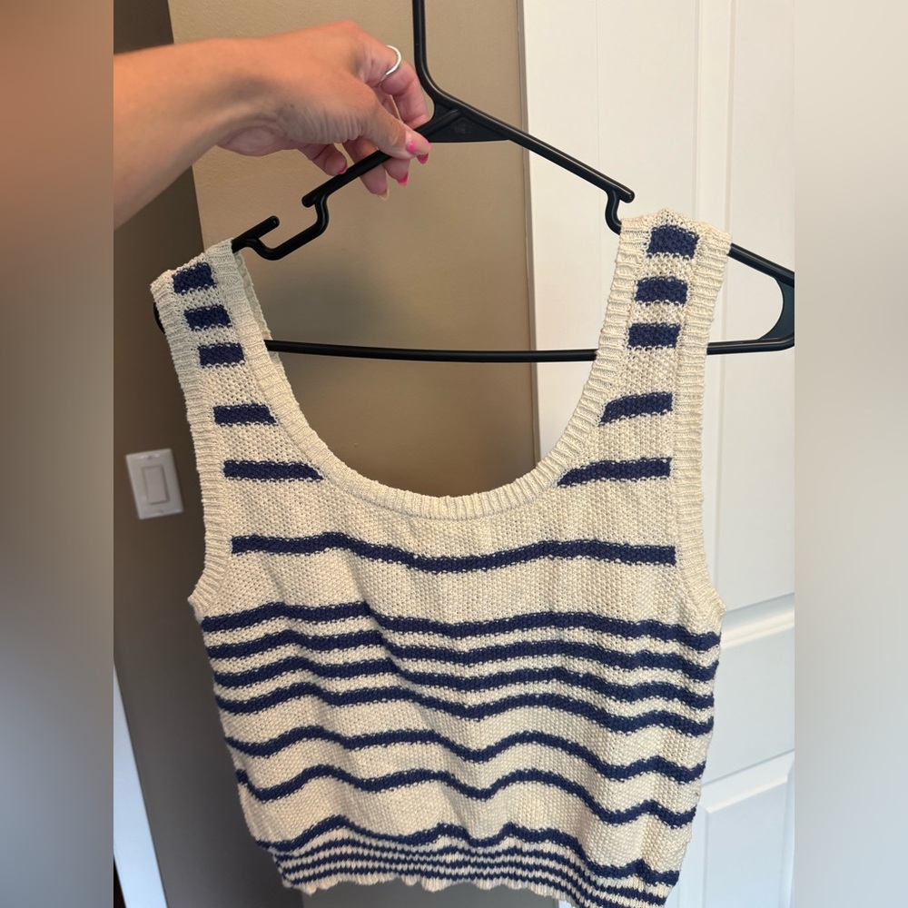 Blue and White Striped Knot Tank